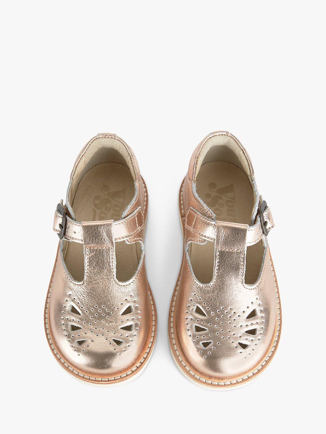 Product image 3 of 3, which shows Young Soles Kids' Rosie T-Bar Leather Shoes, Rose Gold, 1