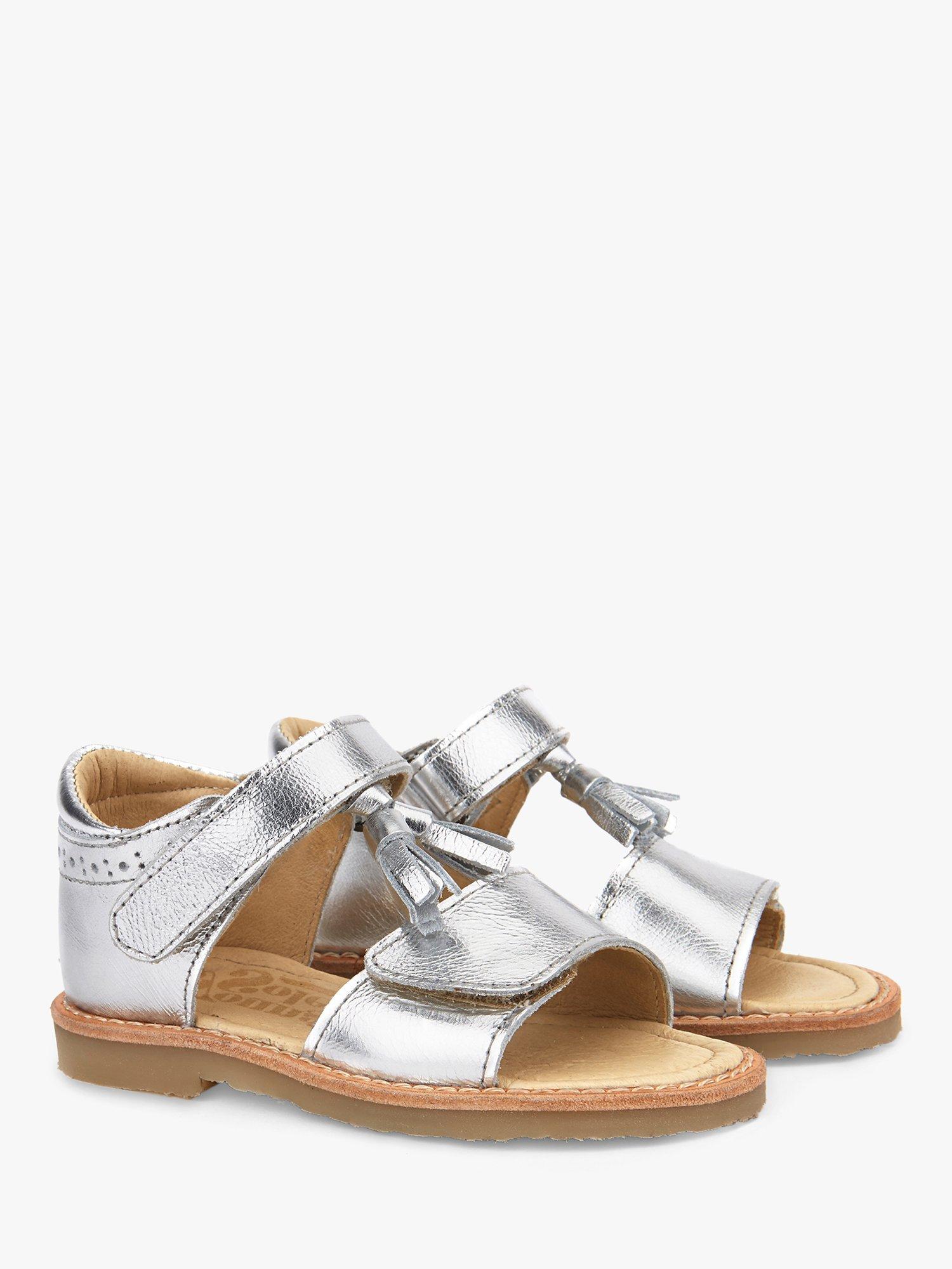 Product image 2 of 3, which shows Young Soles Kids' Flo Tassel Detail Leather Sandals, Silver, 1