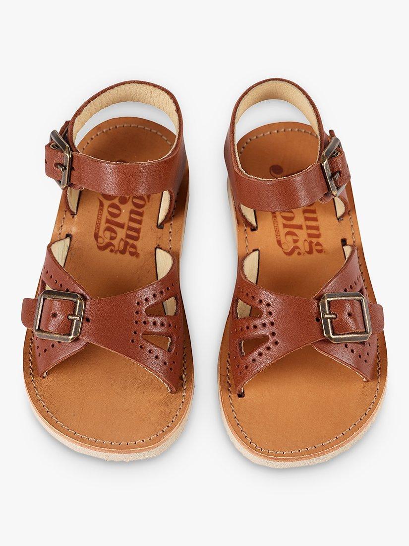 Product image 3 of 3, which shows Young Soles Kids' Pearl Two Part Leather Sandals, Chestnut Brown, 1
