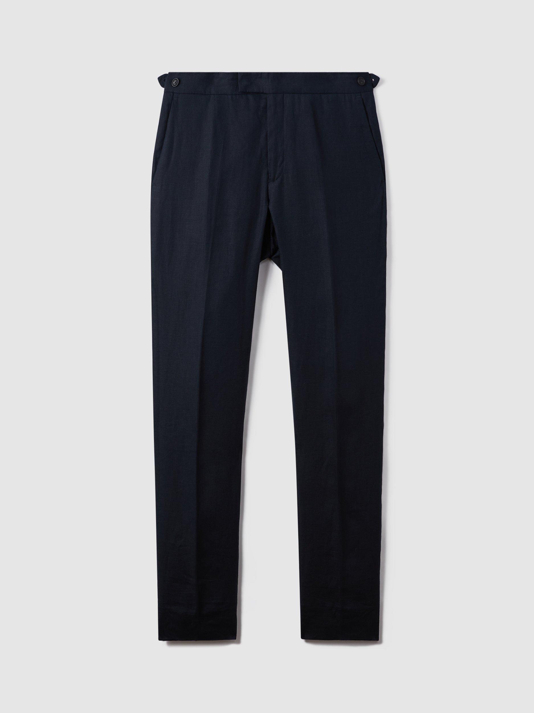 Product image 3 of 5, which shows Reiss Kin Linen Slim Fit Mixer Trousers, Navy, 28R