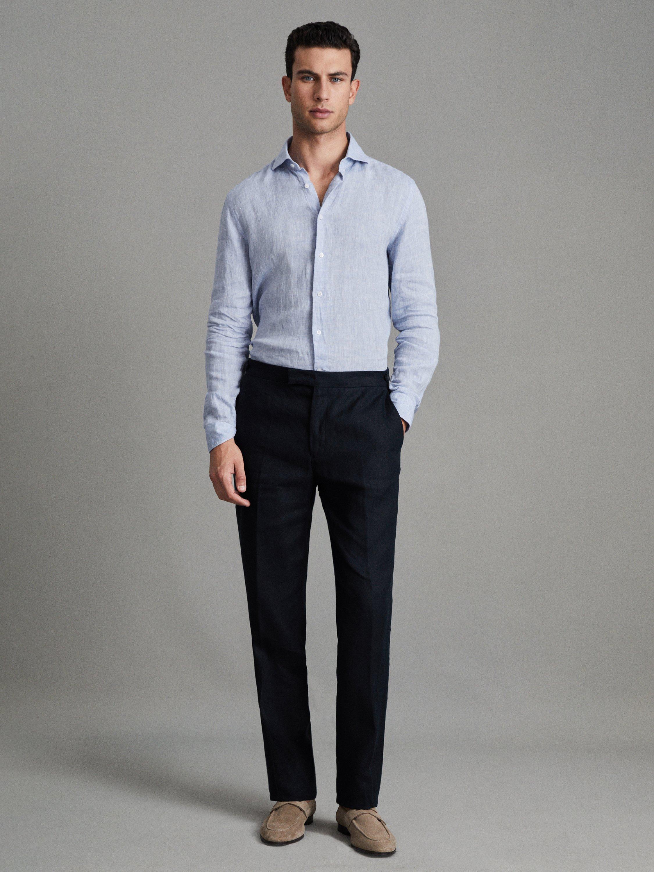 Product image 4 of 5, which shows Reiss Kin Linen Slim Fit Mixer Trousers, Navy, 28R