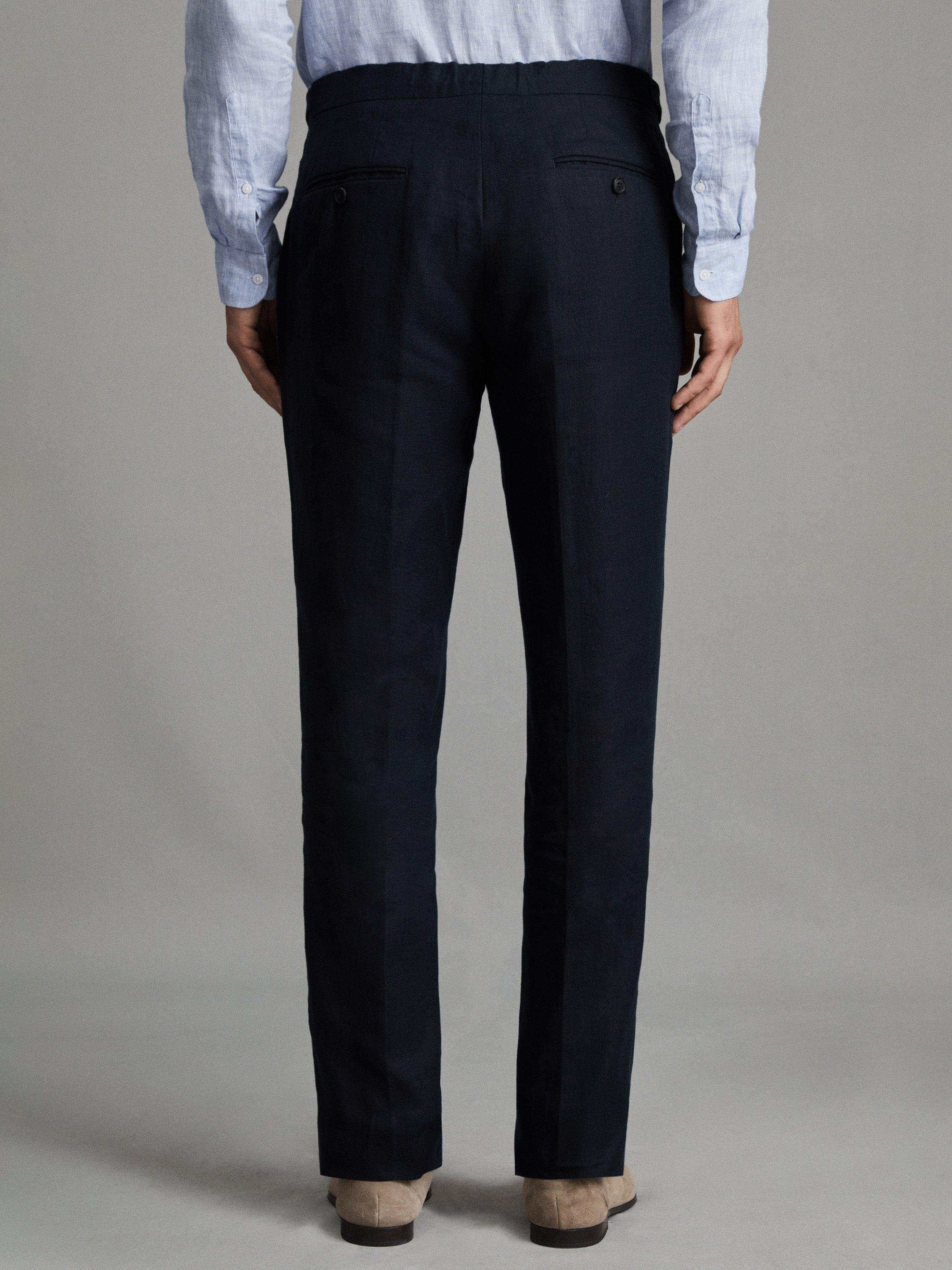 Product image 5 of 5, which shows Reiss Kin Linen Slim Fit Mixer Trousers, Navy, 28R