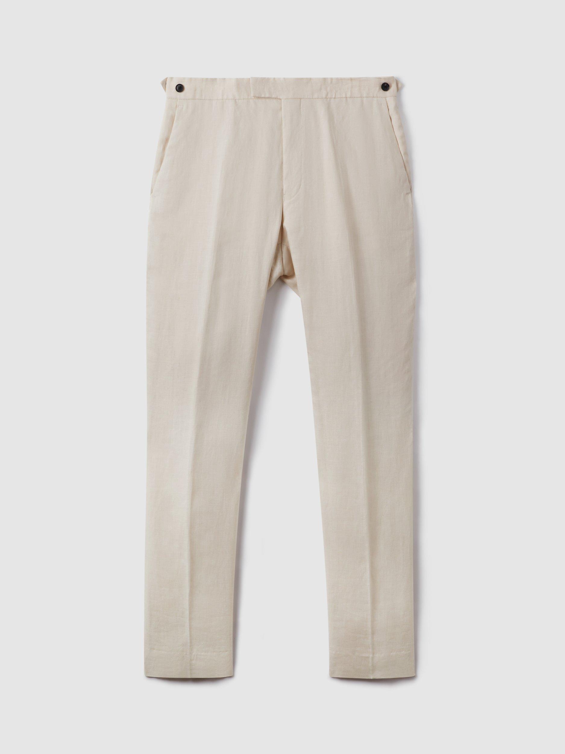 Product image 3 of 5, which shows Reiss Kin Linen Slim Fit Mixer Trousers, Stone, 28R