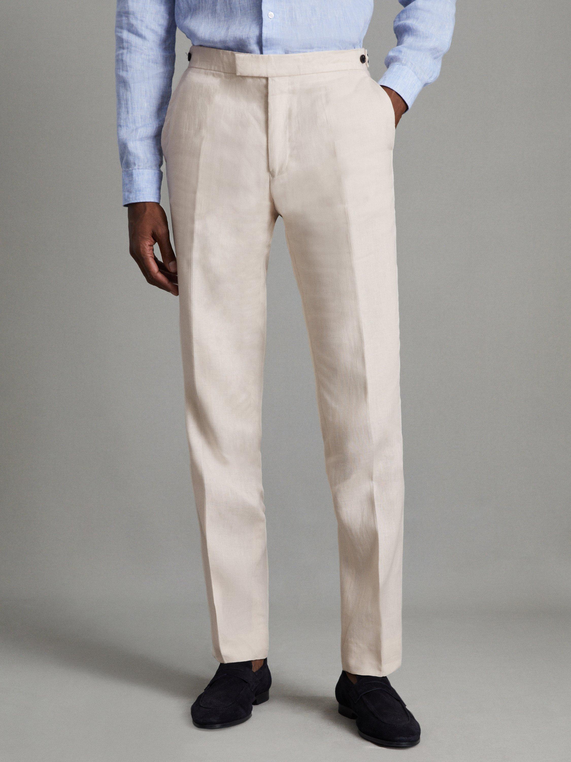 Product image 4 of 5, which shows Reiss Kin Linen Slim Fit Mixer Trousers, Stone, 28R