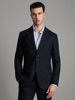 Reiss Kin Linen Tailored Jacket, Navy