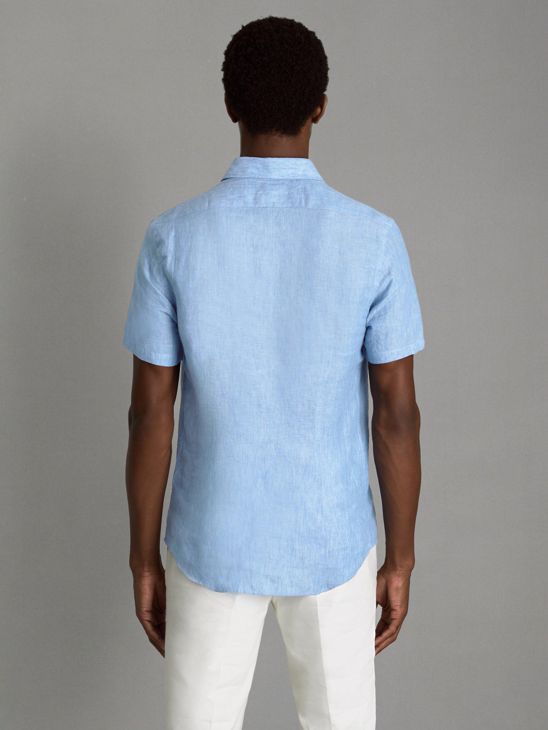 Product image 2 of 5, which shows Reiss Holiday Linen Slim Fit Shirt, Sky Blue, XS