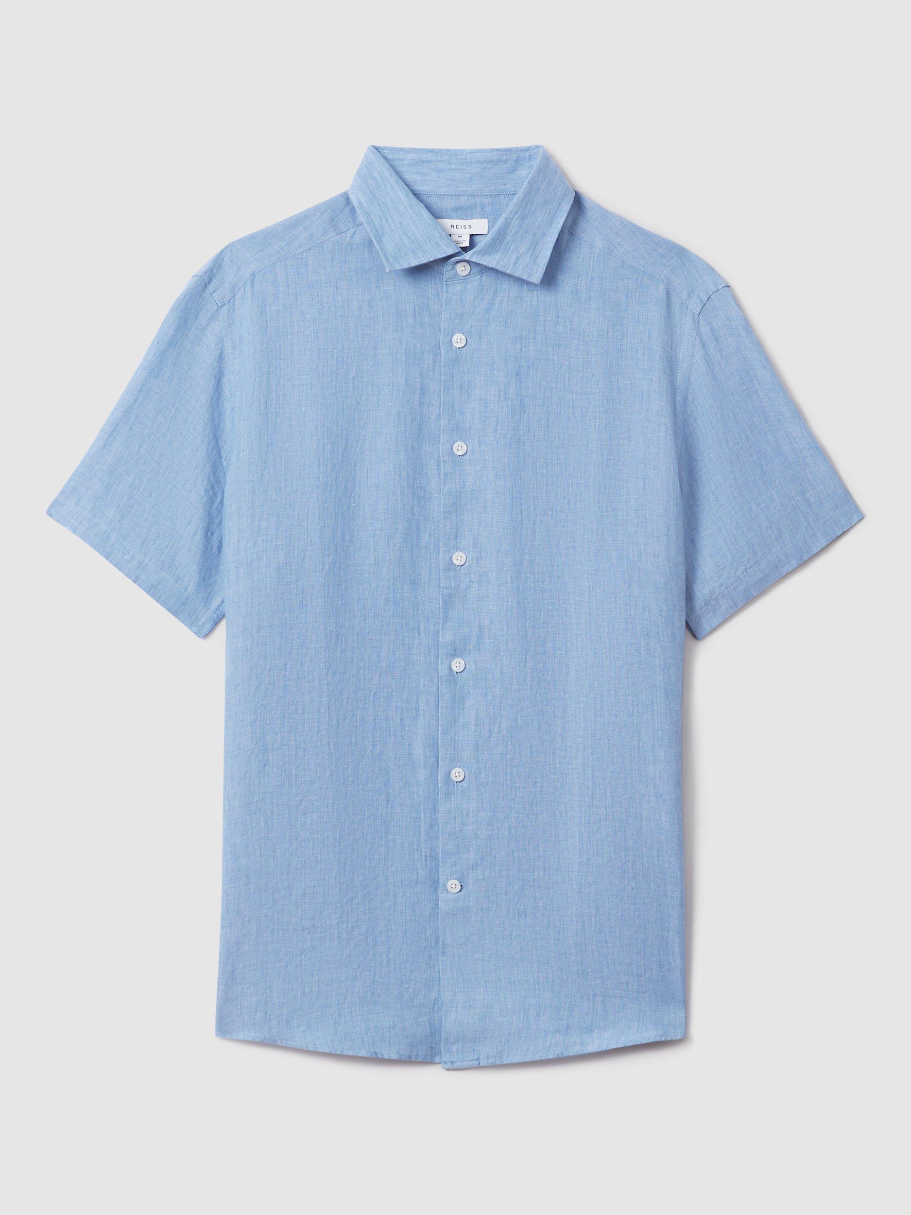 Product image 3 of 5, which shows Reiss Holiday Linen Slim Fit Shirt, Sky Blue, XS