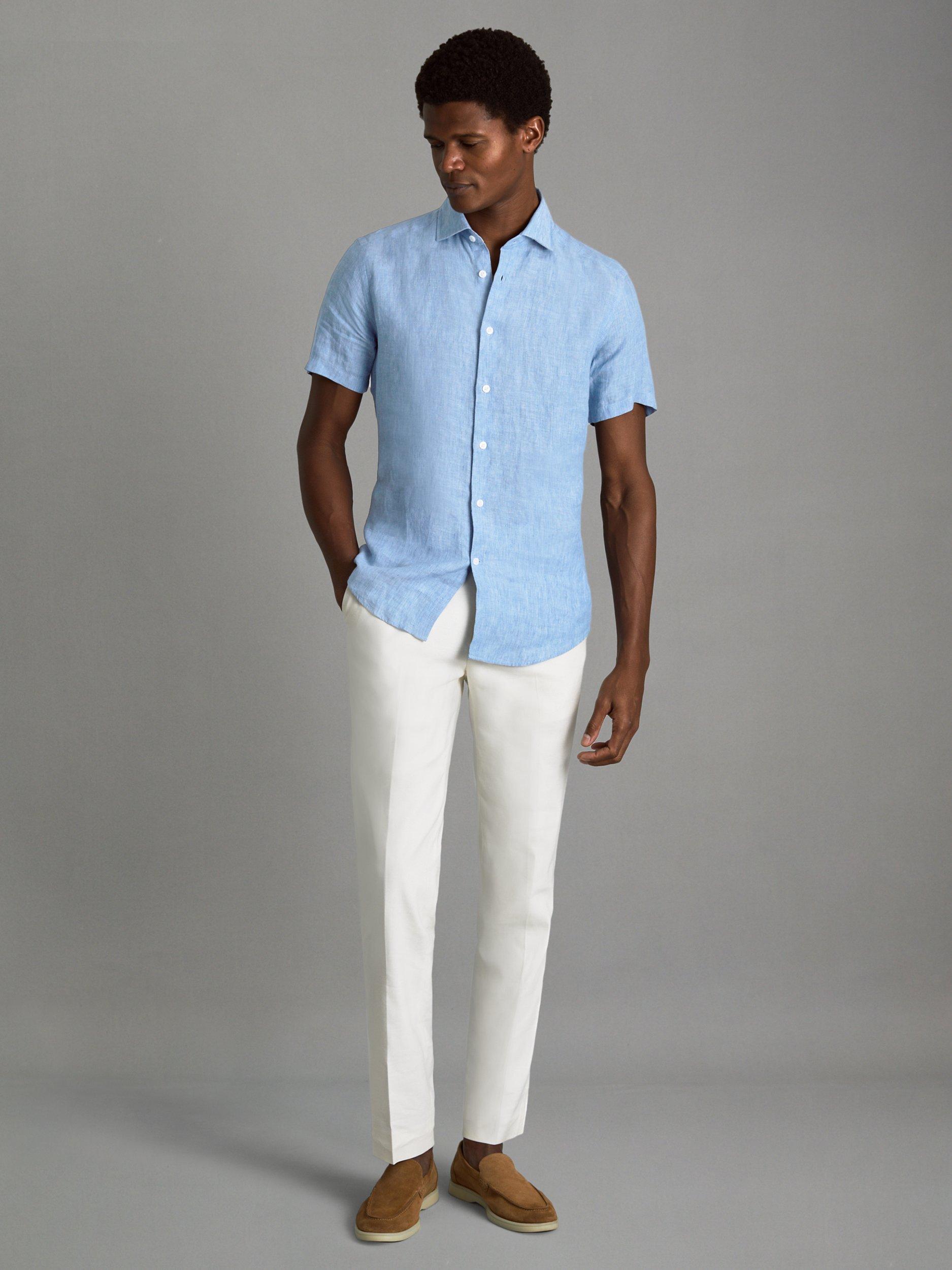 Product image 4 of 5, which shows Reiss Holiday Linen Slim Fit Shirt, Sky Blue, XS