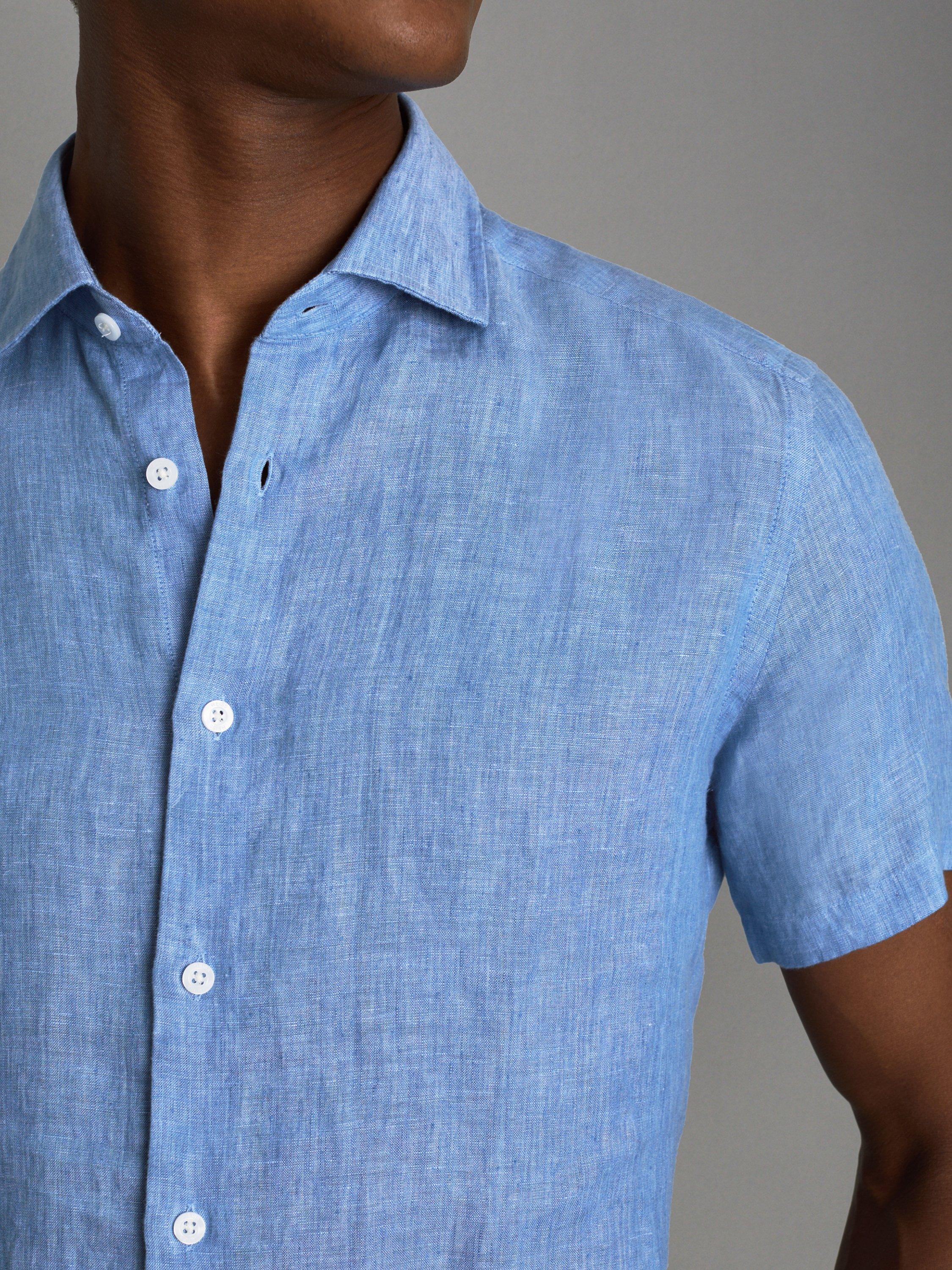 Product image 5 of 5, which shows Reiss Holiday Linen Slim Fit Shirt, Sky Blue, XS