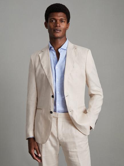 Reiss Kin Linen Tailored Jacket, Stone