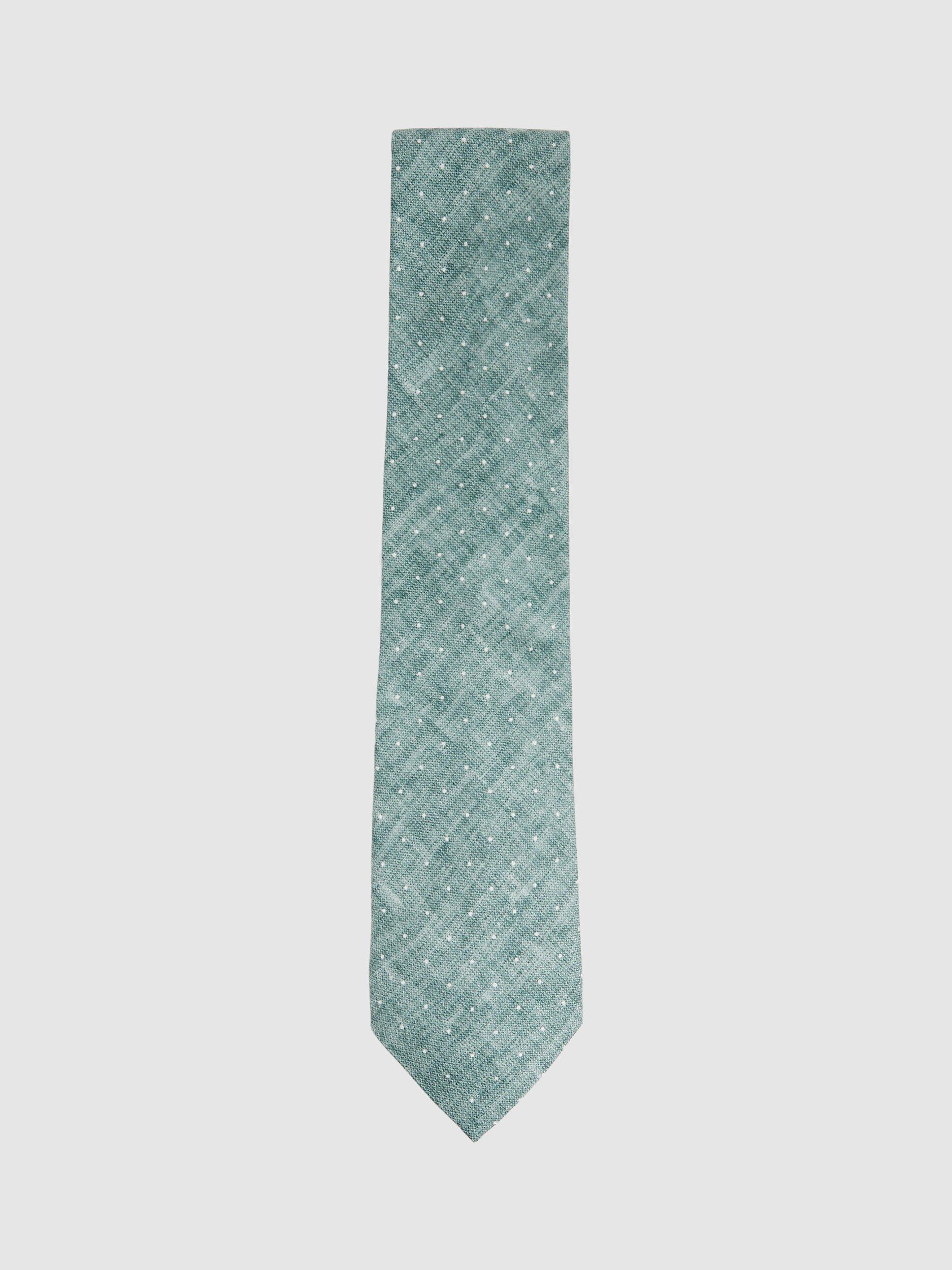 Reiss Lateran Polka Dot Silk Tie, Pistachio Melan