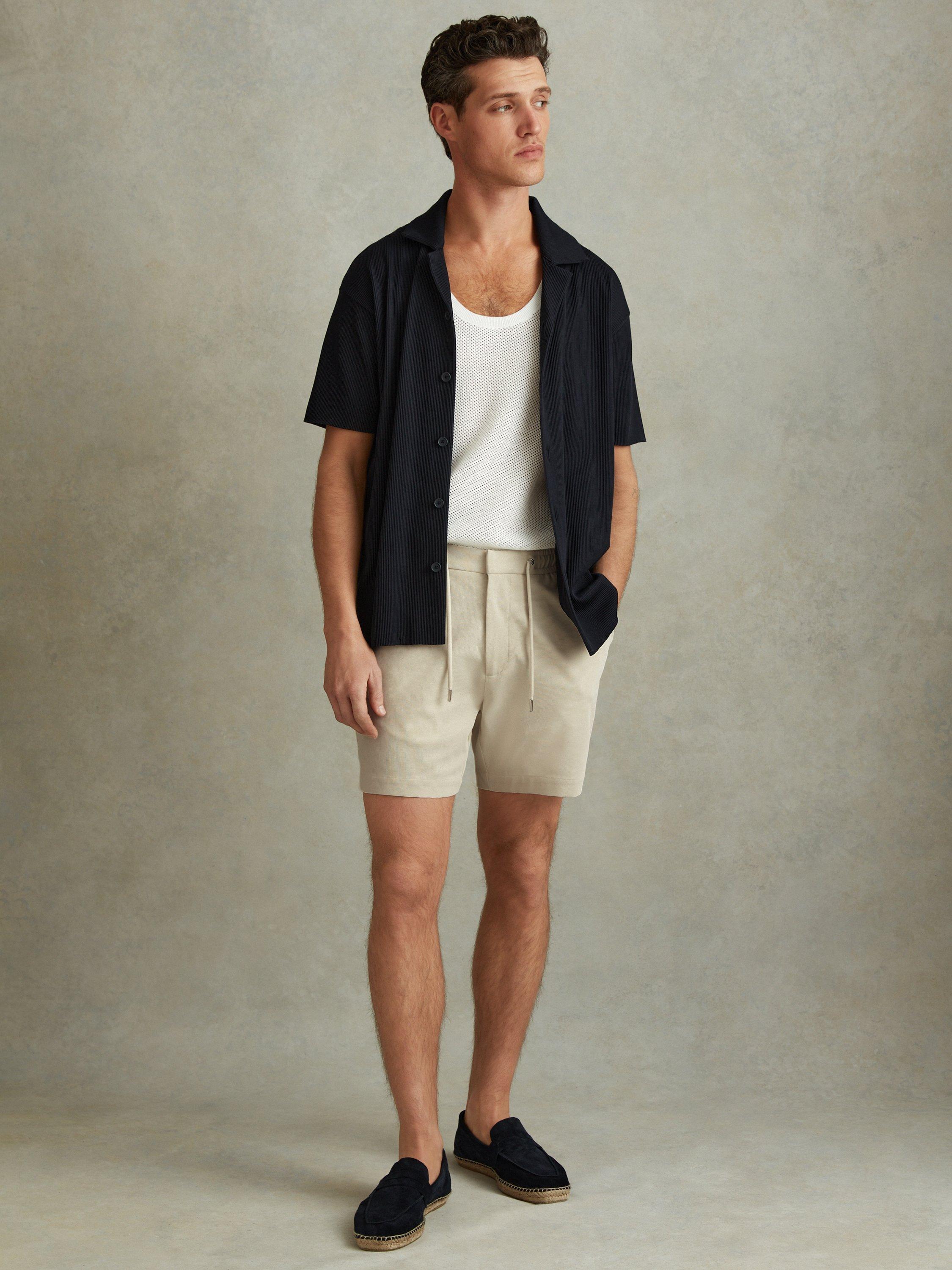 Reiss Newmark Textured Drawstring Shorts, Stone