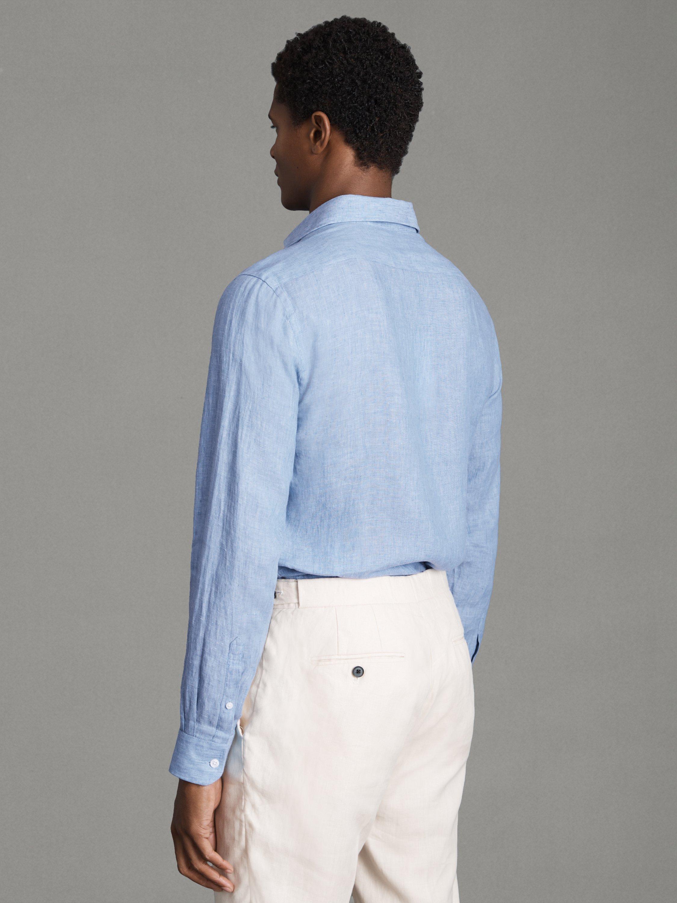 Reiss Ruban Long Sleeve Linen Shirt, Sky Blue, XS