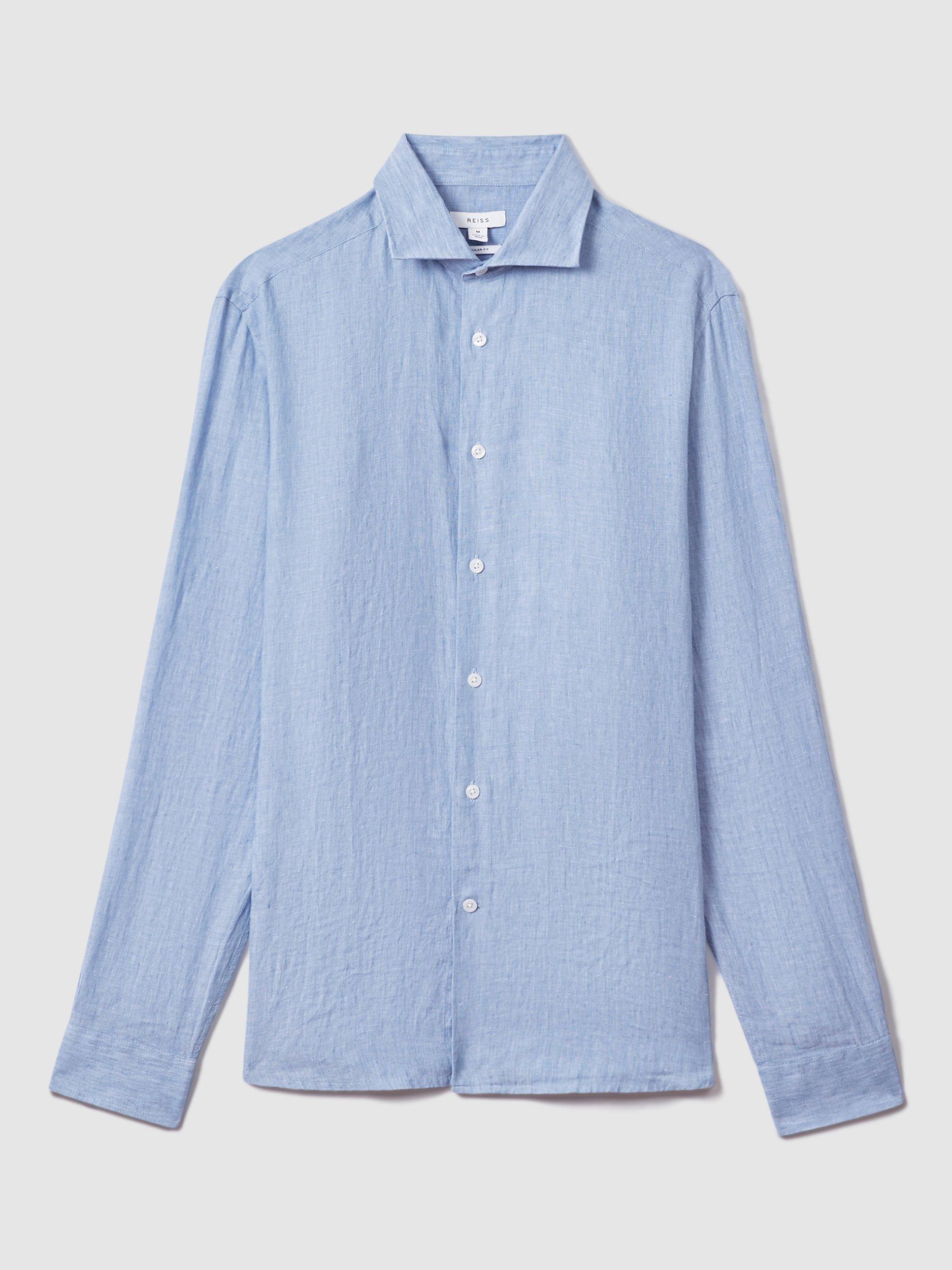 Reiss Ruban Long Sleeve Linen Shirt, Sky Blue, XS