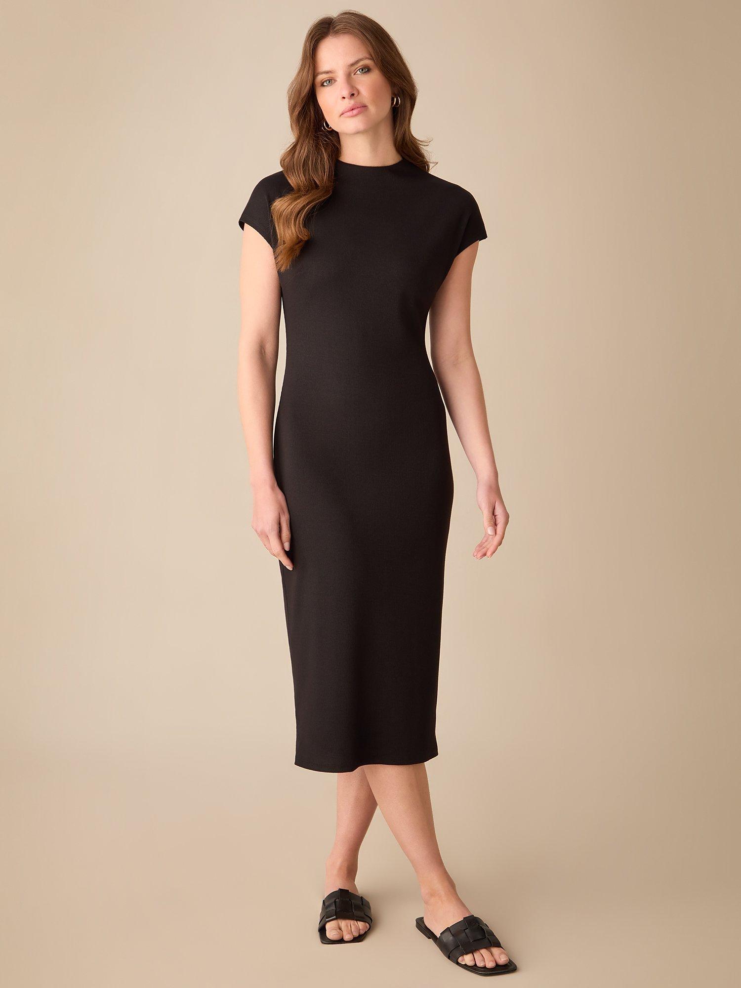 Ro&Zo Narrow Rib Knit Midi Dress, Black