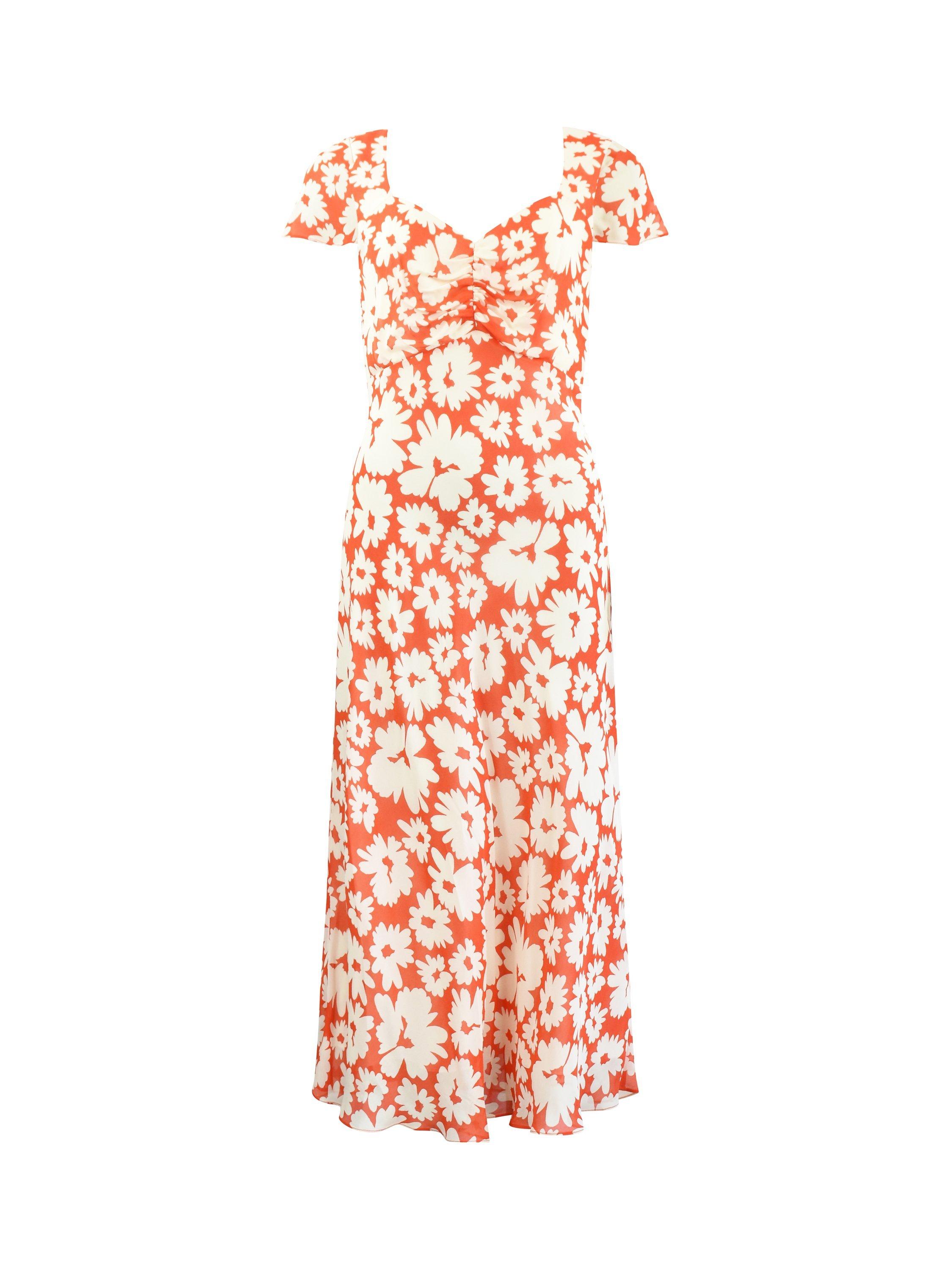 Product image 5 of 5, which shows Ro&Zo Daisy Print Sweetheart Neck Midi Dress, Red, 6