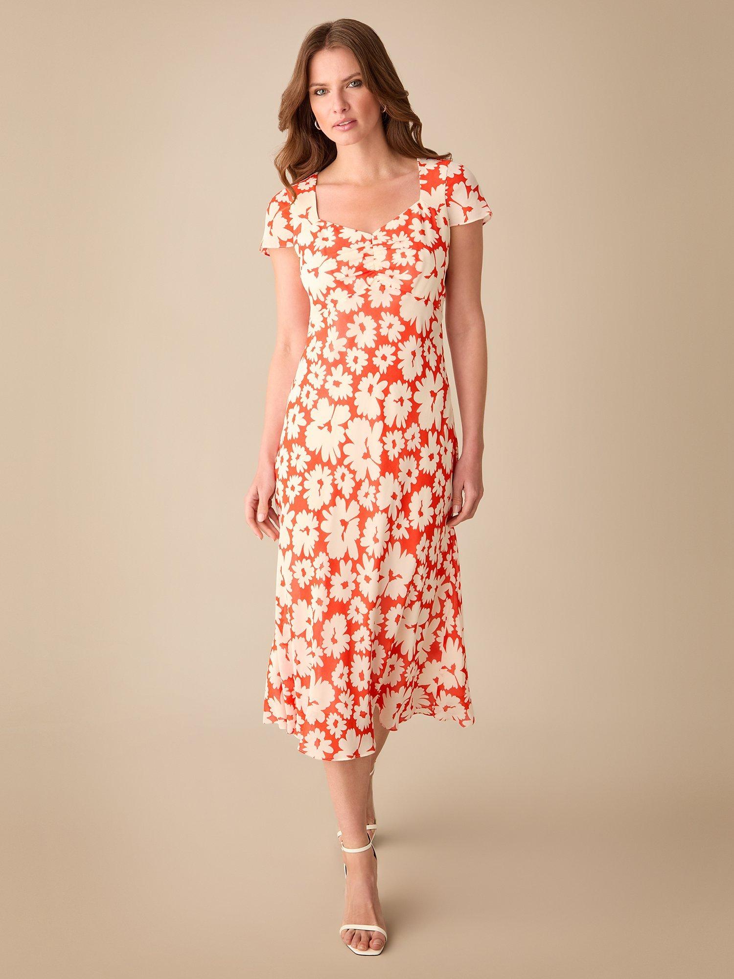 Ro&Zo Petite Daisy Print Sweetheart Neck Midi Dress, Red/Cream