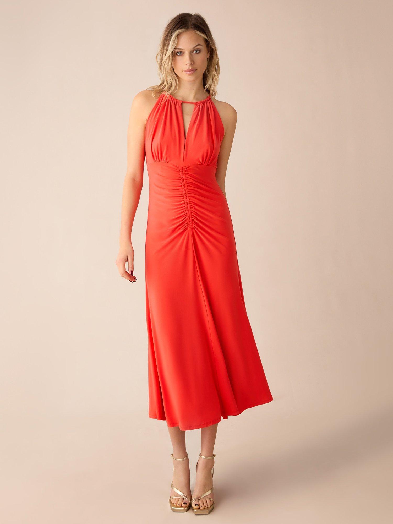 Ro&Zo Jersey Halterneck Midi Dress, Coral Red, 12