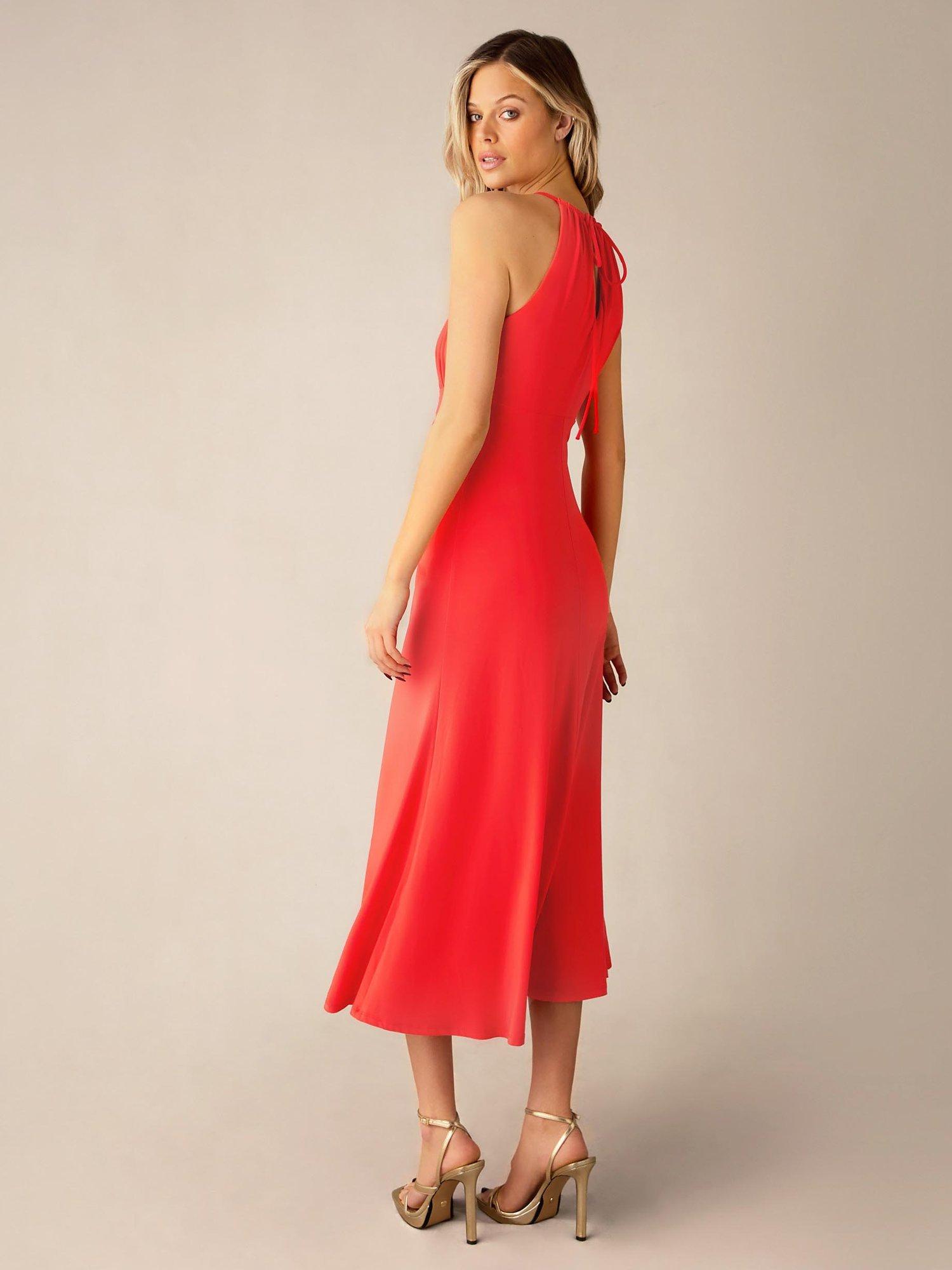 Ro&Zo Jersey Halterneck Midi Dress, Coral Red, 12