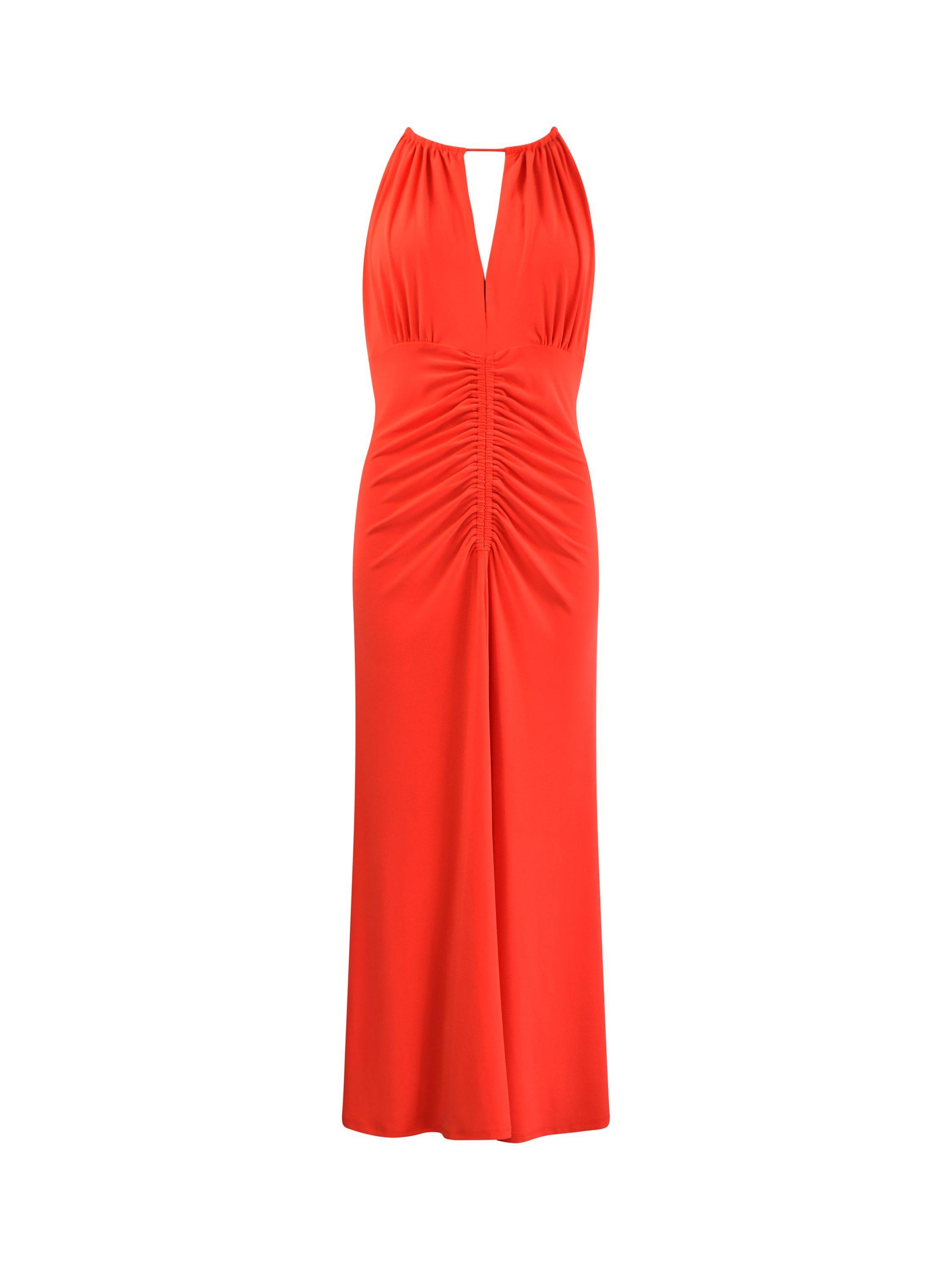 Ro&Zo Jersey Halterneck Midi Dress, Coral Red, 12