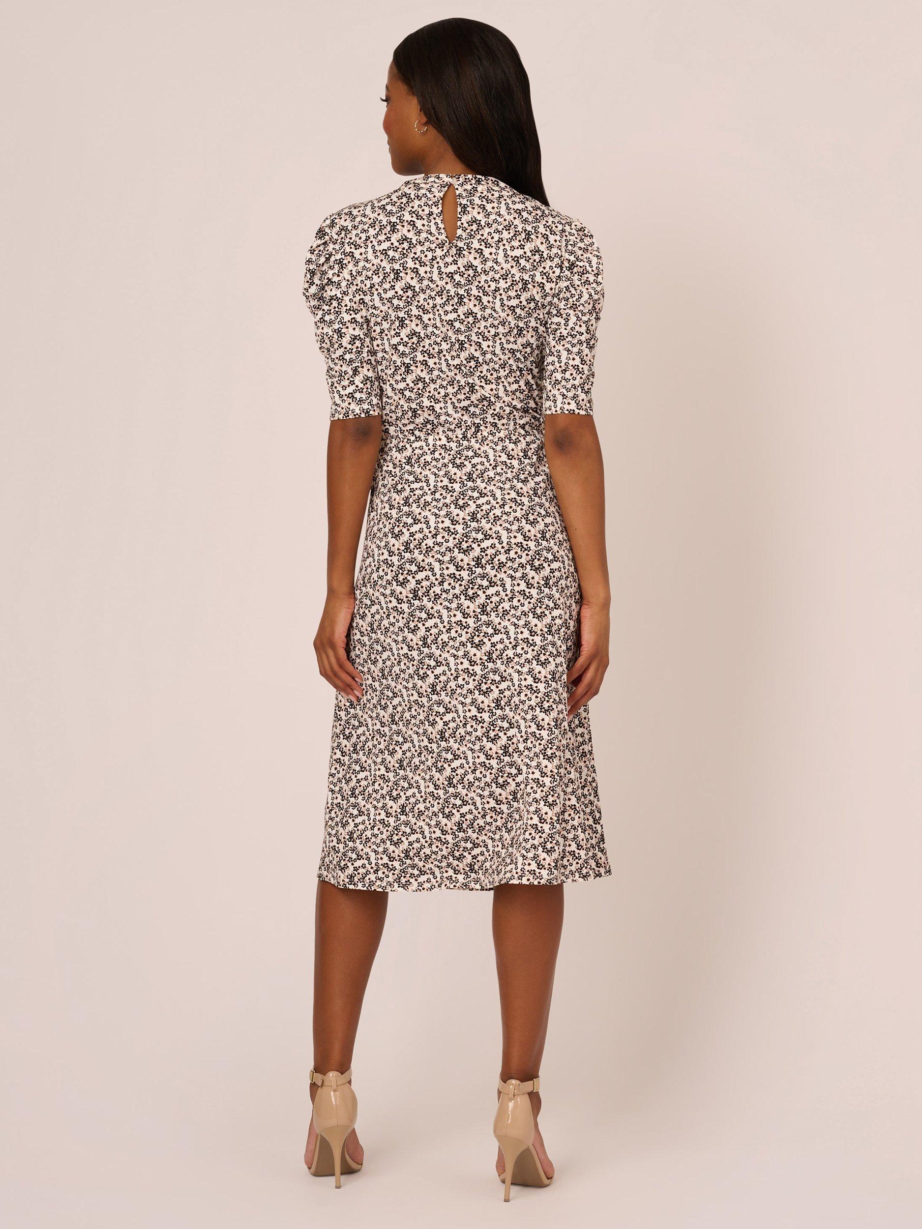 Product image 2 of 7, which shows Adrianna Papell Ruffle Neck Ditsy Floral Midi Dress, Ivory/Black, S