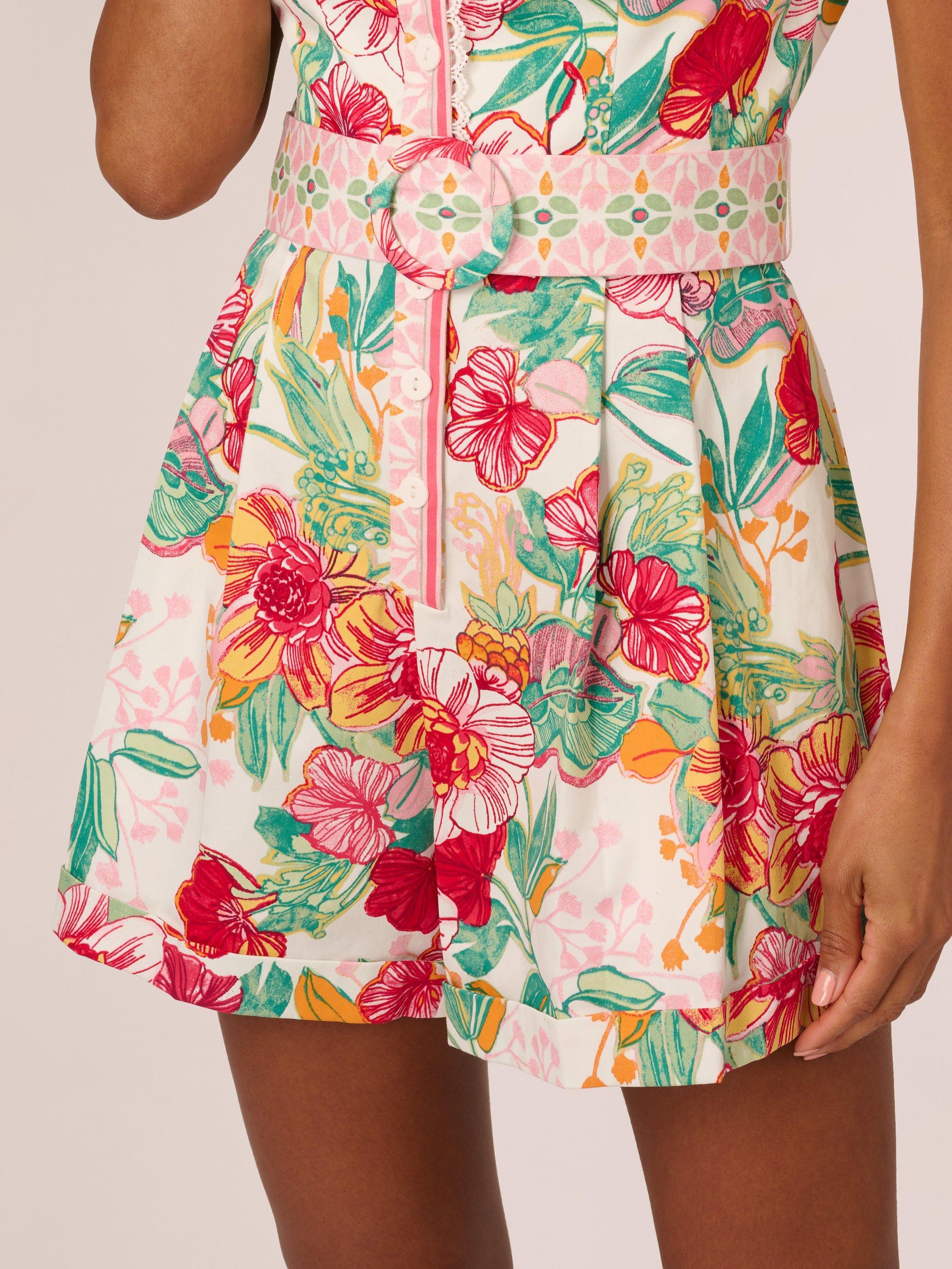 Product image 6 of 8, which shows Adrianna by Adrianna Papell Cotton Blend Short Jumpsuit, Pink/Multi, 6
