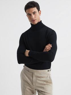 Reiss Caine Merino Wool Roll Neck Jumper, Black