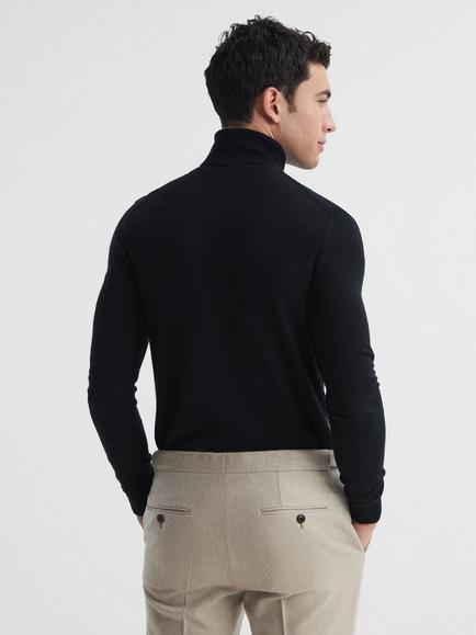 Reiss Caine Merino Wool Roll Neck Jumper - view 2, Black