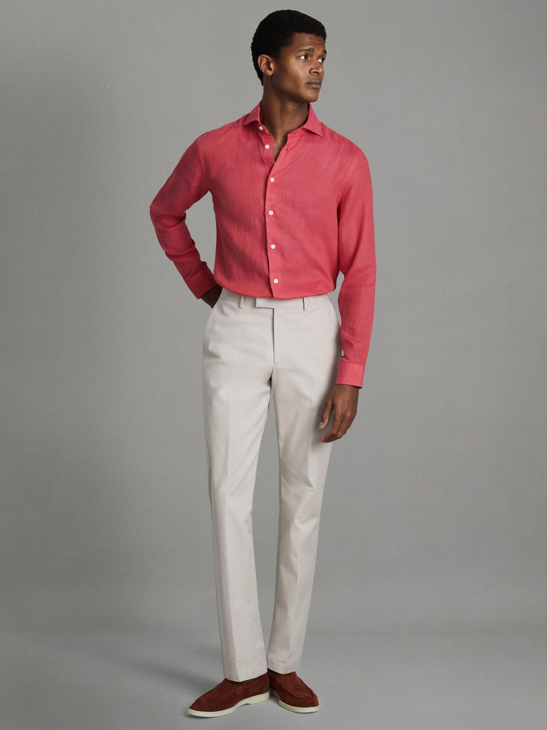 Reiss Ruban Regular Fit Linen Shirt, Coral, M