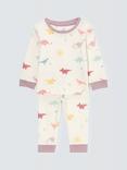 John Lewis Baby Dino Print Pyjamas, White