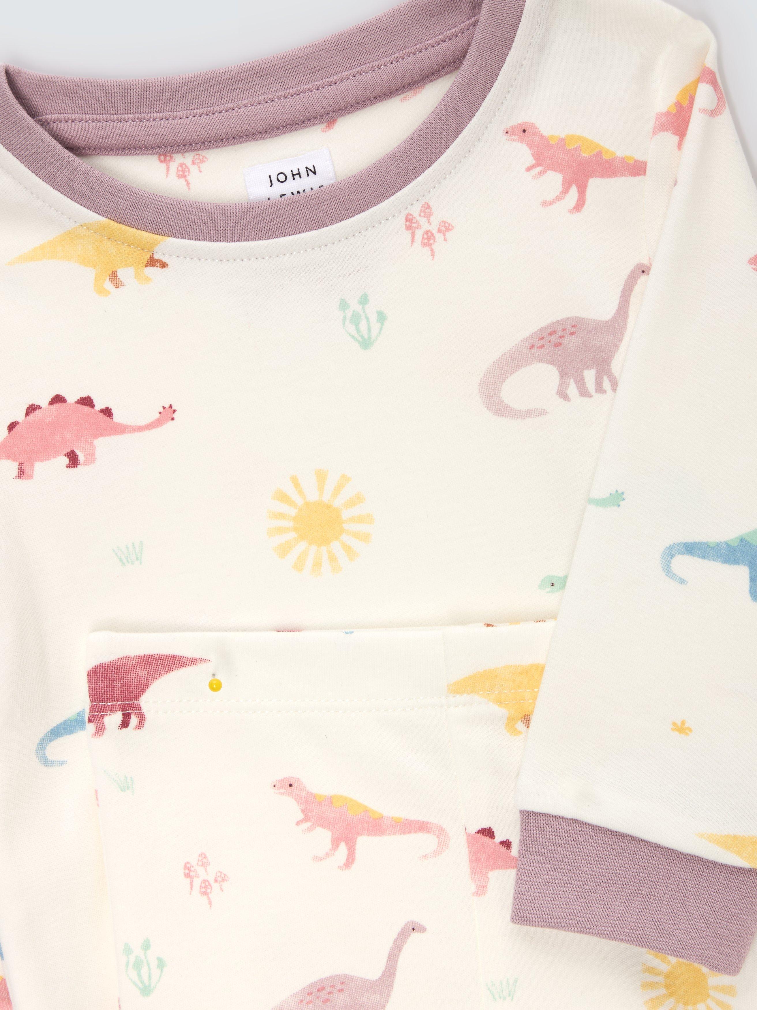 John Lewis Baby Dino Print Pyjamas White