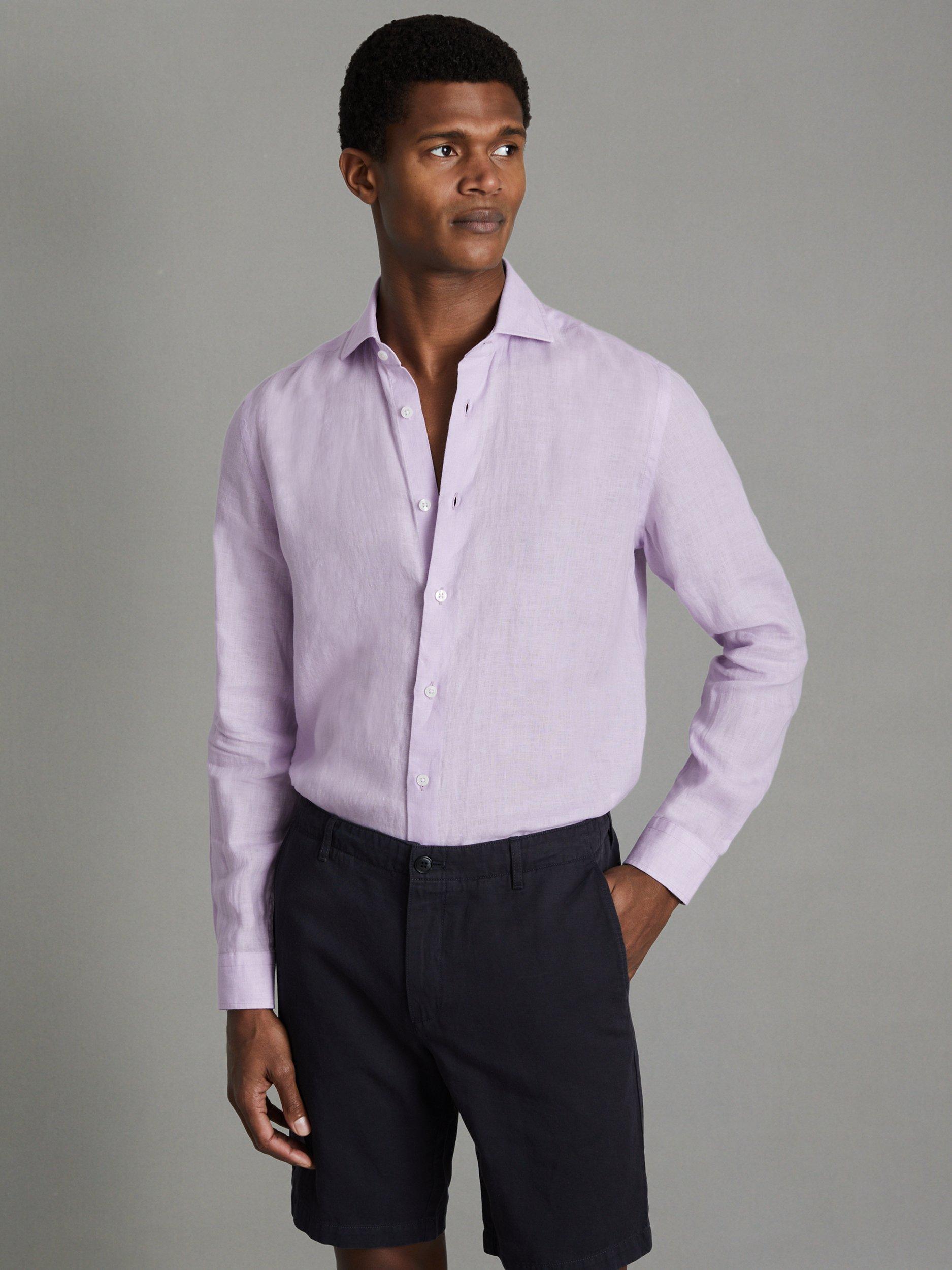 Reiss Ruban Regular Fit Linen Shirt, Orchid, M