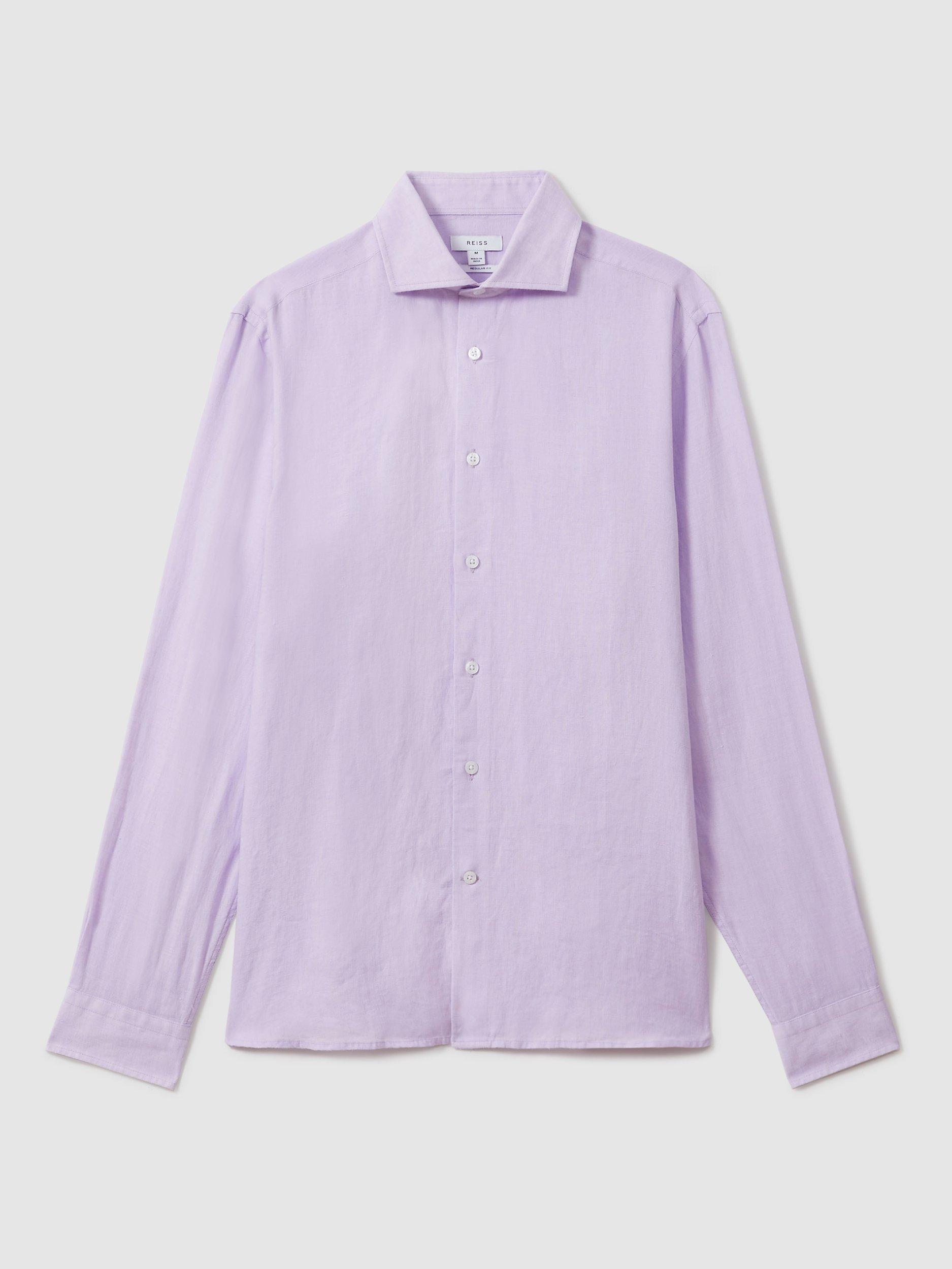 Reiss Ruban Regular Fit Linen Shirt, Orchid, M