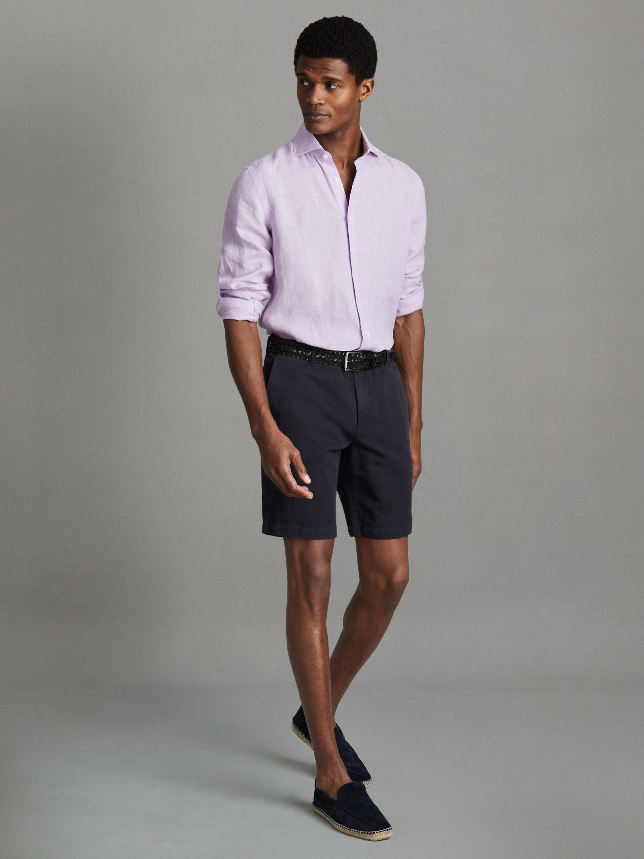 Reiss Ruban Regular Fit Linen Shirt, Orchid, M