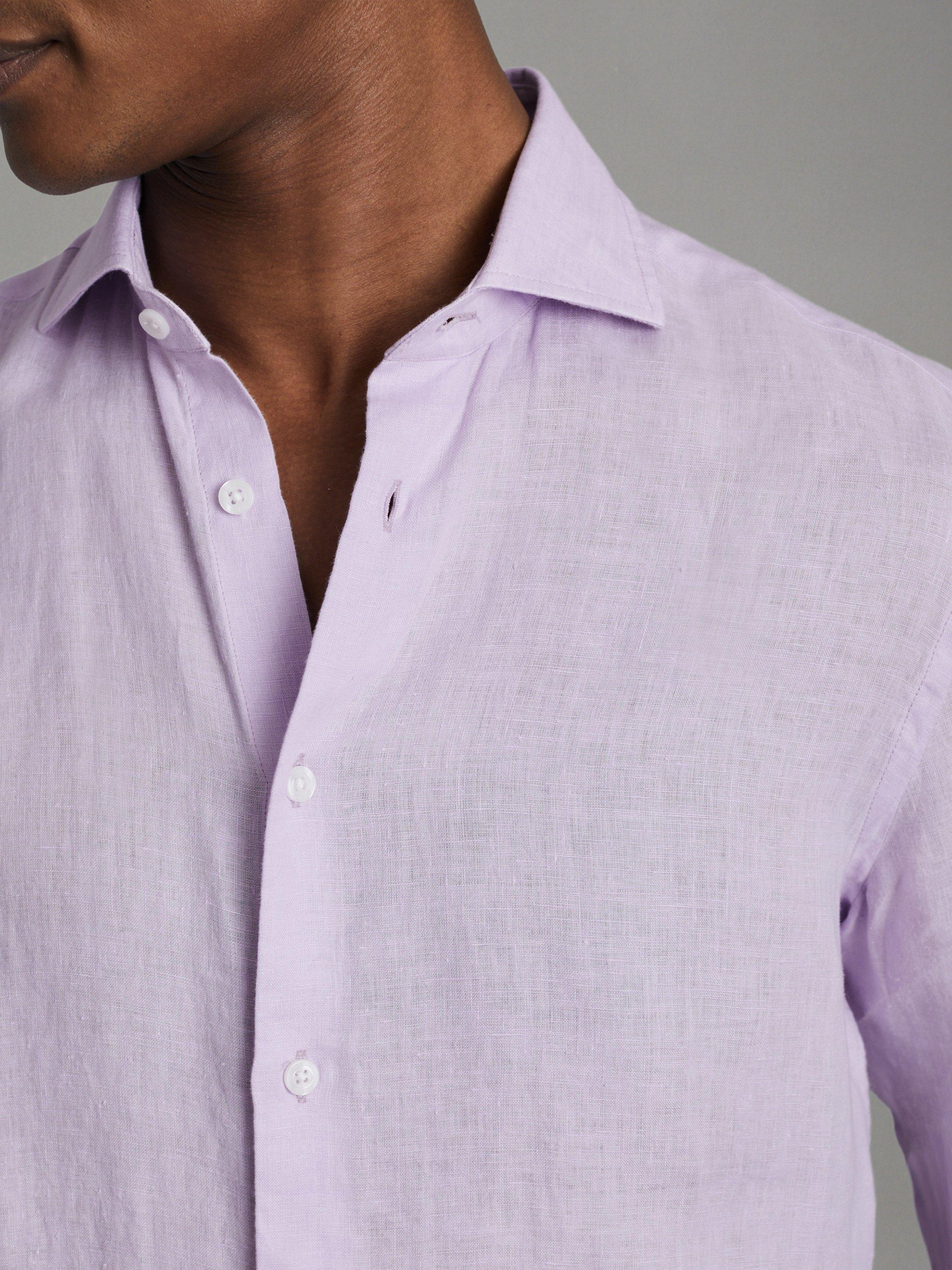 Reiss Ruban Regular Fit Linen Shirt, Orchid, M