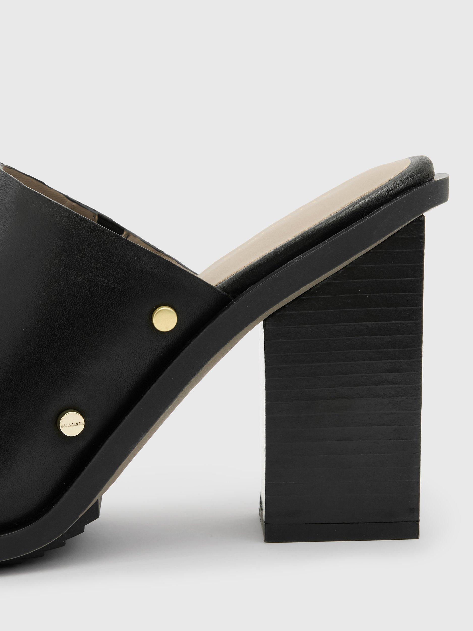 Product image 4 of 5, which shows AllSaints Kelly Leather Mules, Black, 6