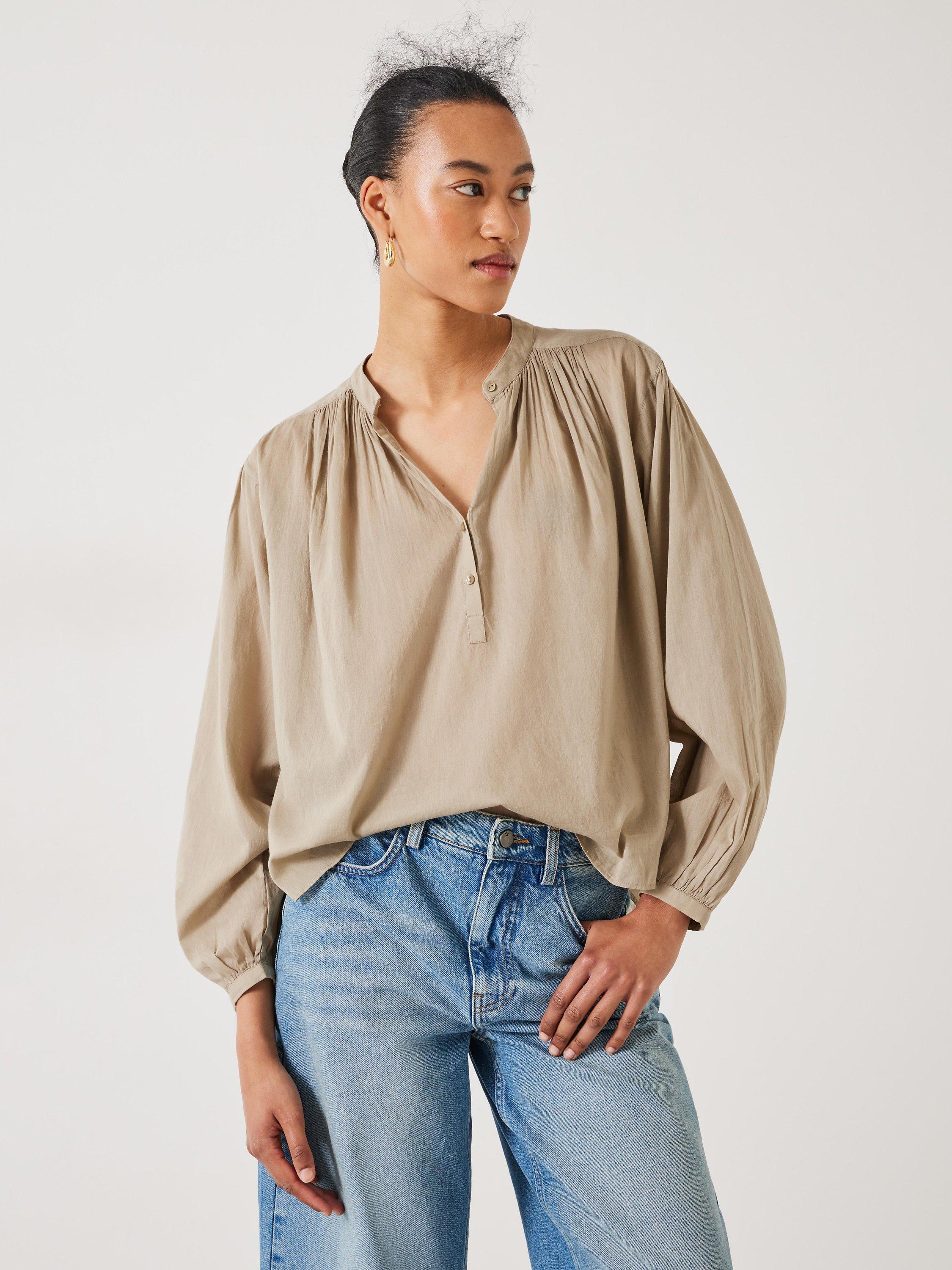 HUSH Lhea Cotton Blend Blouse, Darker Beige