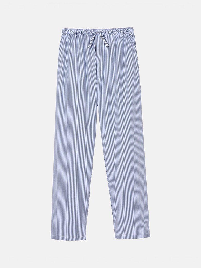 Product image 4 of 4, which shows British Boxers Crisp Cotton Pinstripe Pyjama Trousers, Navy/White, S