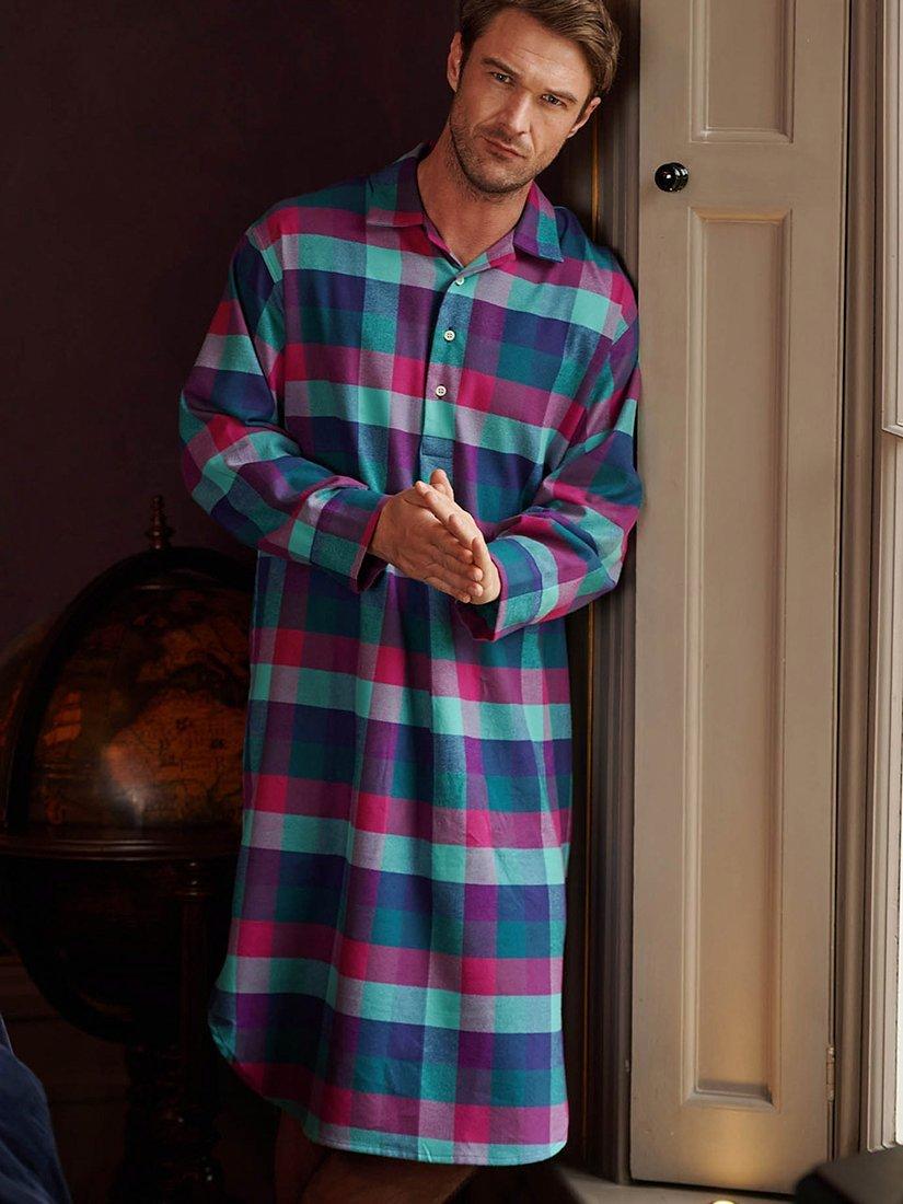 Product image 1 of 2, which shows British Boxers Check Brushed Cotton Nightshirt, Blue/Multi, S