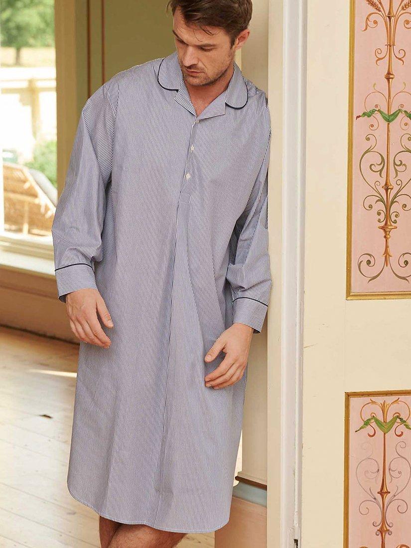 Product image 2 of 3, which shows British Boxers Crisp Cotton Pinstripe Nightshirt, Navy/White, S