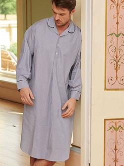 British Boxers Stripe Crisp Cotton Nightshirt - view 2, Navy/White