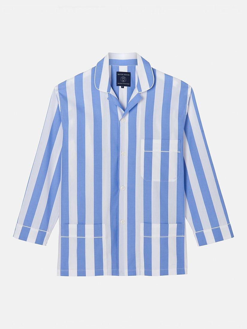 Product image 3 of 4, which shows British Boxers Crisp Cotton Striped Pyjamas, Boat Blue/White, S