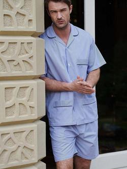 British Boxers Stripe Crisp Cotton Pyjama Set, Navy/White