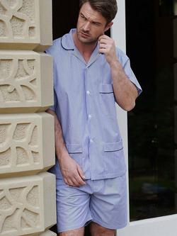 British Boxers Stripe Crisp Cotton Pyjama Set - view 2, Navy/White