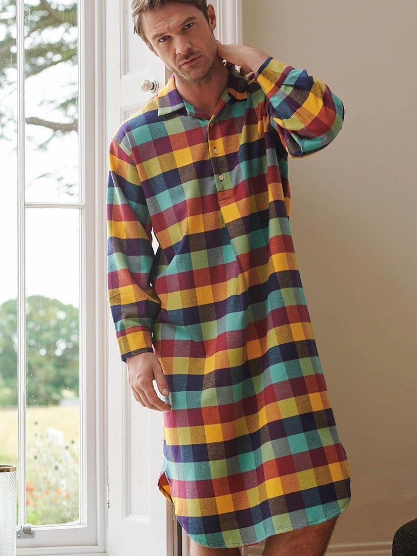 Product image 1 of 2, which shows British Boxers Check Brushed Cotton Nightshirt, Multi, S