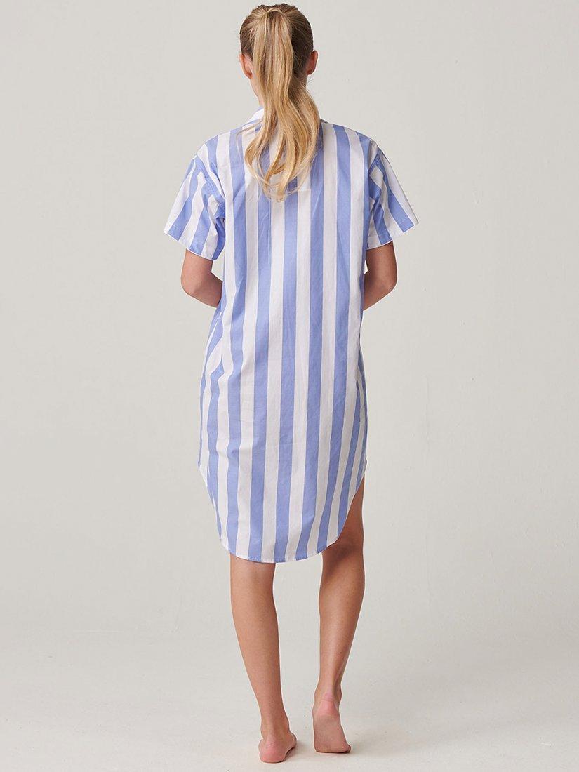 Product image 4 of 4, which shows British Boxers Crisp Cotton Picnic Stripe Nightshirt, Boat Blue/White, XS