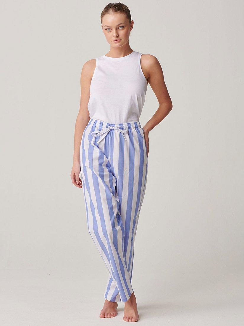 Product image 1 of 3, which shows British Boxers Crisp Cotton Striped Pyjama Trousers, Boat Blue/White, XS