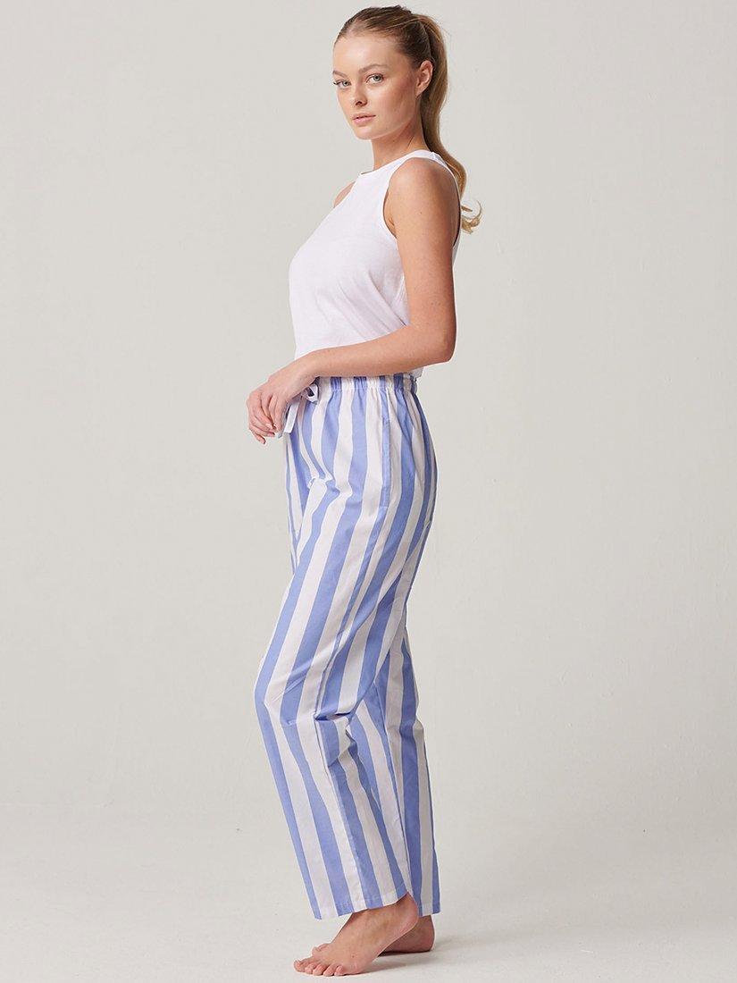 Product image 2 of 3, which shows British Boxers Crisp Cotton Striped Pyjama Trousers, Boat Blue/White, XS