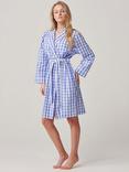 British Boxers Crisp Cotton Mid-Length Dressing Gown, Blue Gingham