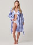 British Boxers Crisp Cotton Mid-Length Dressing Gown, Blue Gingham